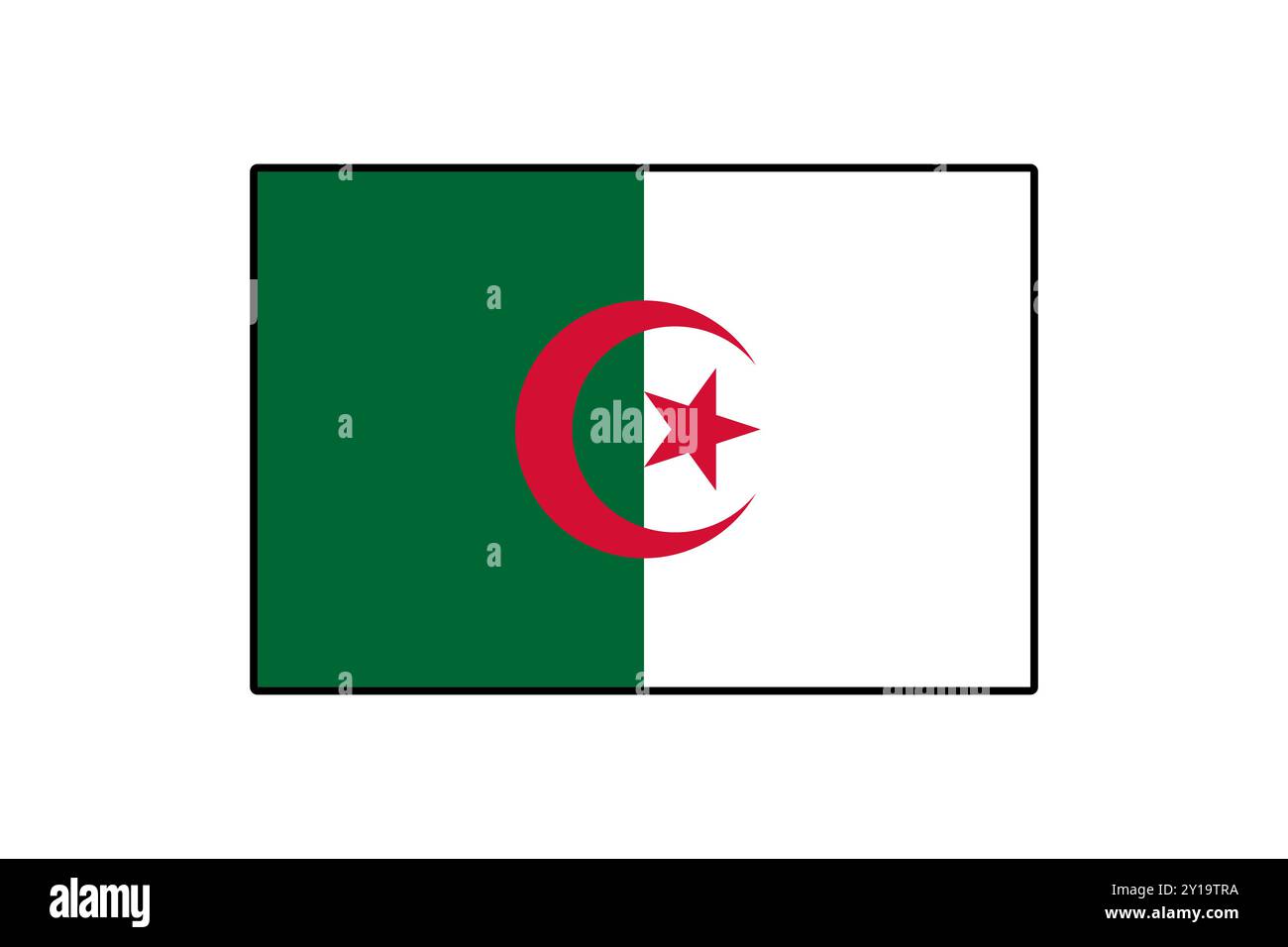 Das Design zeigt die algerische Flagge mit einem vertikalen grün-weißen Spalt mit einem roten Halbmond und Stern in der Mitte, die nationale Identität und Stolz symbolisieren. Stock Vektor