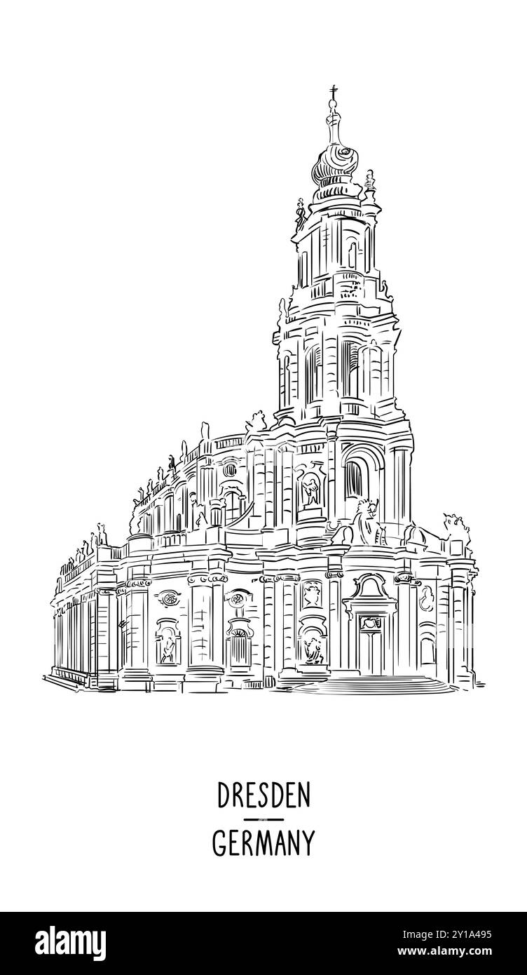 Deutschland Hand gezeichnet Dresden Wahrzeichen Vektor Illustration Stock Vektor