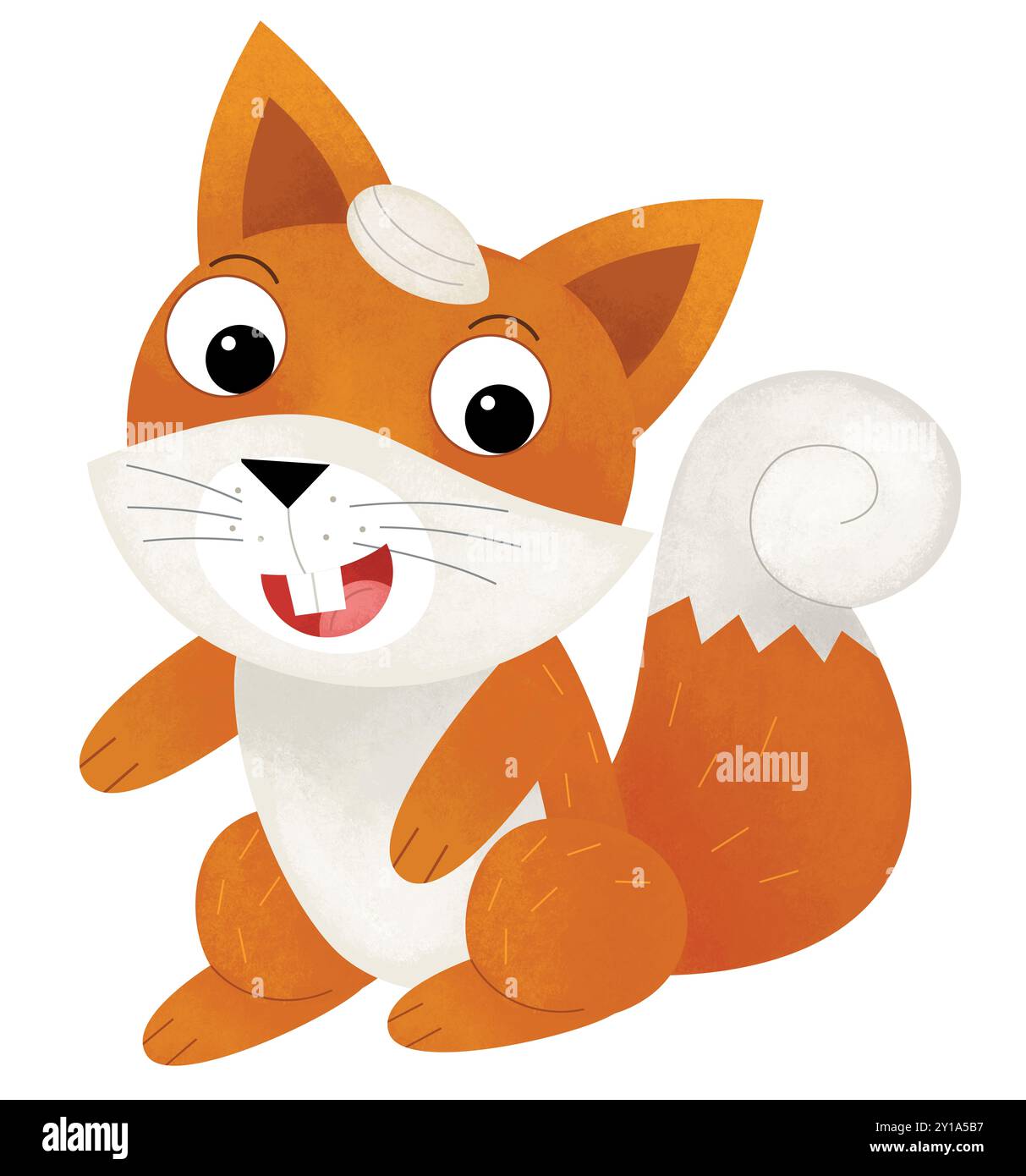 Zeichentrickszene mit fröhlichem Eichhörnchen-Waldtier auf weißem Hintergrund Kinder Stockfoto