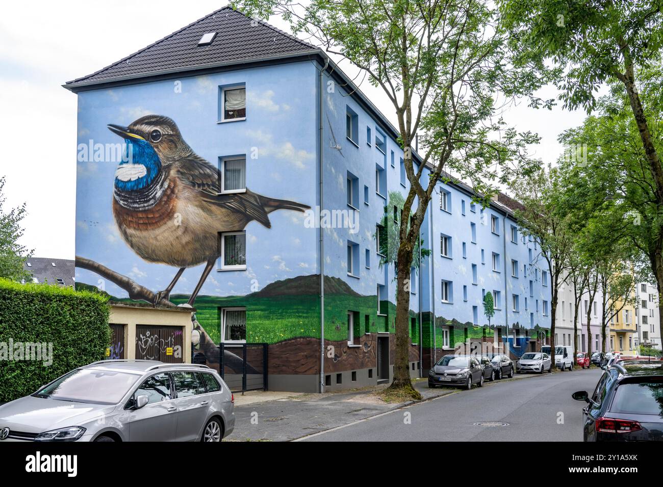 Wohnhäuser an der Feldsieperstraße in Bochum, nach einer energieeffizienten Sanierung, mit Fassadendämmung, die Bochumer Wohnstätten Wohnungsge Stockfoto