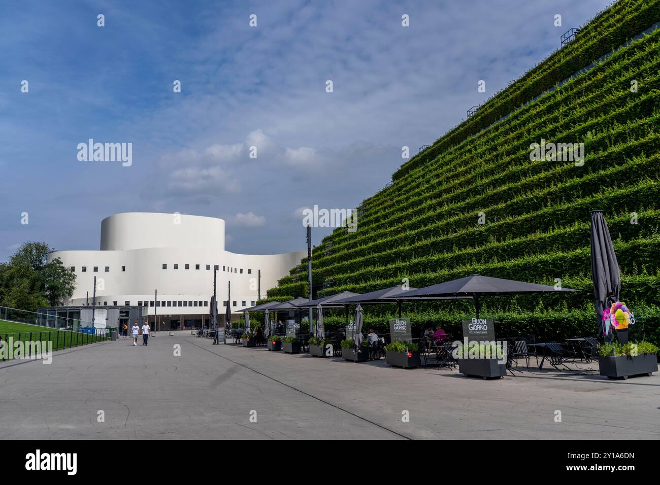 Grüne Fassade, bestehend aus über 30.000 Hainbuken, die eine gut 8 Kilometer lange Hecke auf dem Dach und der Fassade des Kö-Bogen-2 Gebäudes, der La, bilden Stockfoto