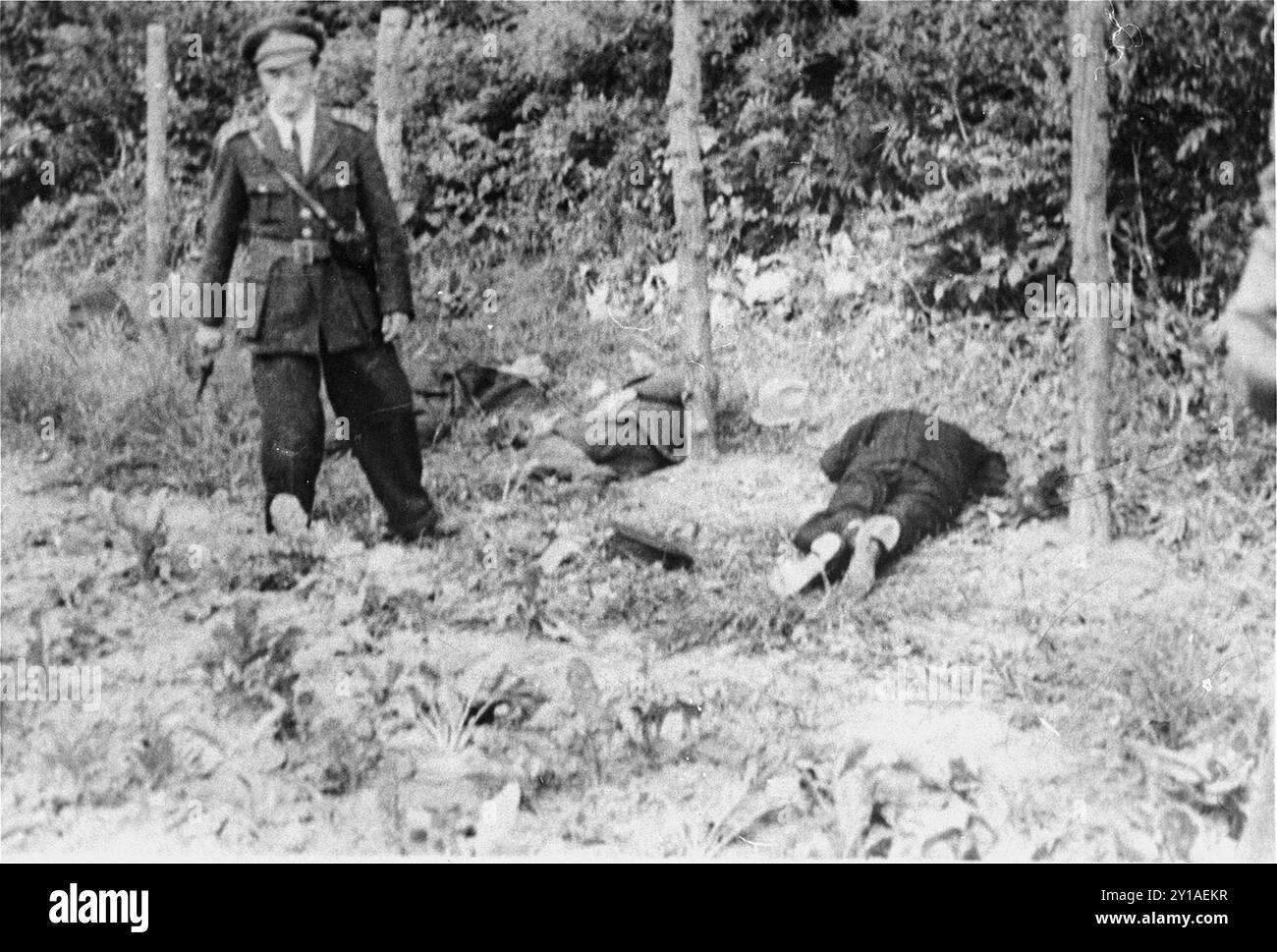 Die Hinrichtung von Marshall Ion Antonescu, ehemaliger Diktator Rumäniens (1940–1944) im Gefängnis Fort Jilava in einem Vorort von Bukarest. Er wurde am !St Juni 1946 hingerichtet, zusammen mit drei anderen: Mihai Antonescu (ehemaliger Vizepräsident und Außenminister), Gheorge Alexianu (ehemaliger Gouverneur von Transnistrien) und General C.Z. Vasiliu (ehemaliger stellvertretender Innenminister und Leiter der Gendarmerie). Drei Wochen nach der Machtübernahme sagte Ion Antonescu, dass die Lösung der "jüdischen Frage" sein dringendes Anliegen sei und dass er sich von der großen jüdischen Präsenz "heimgesucht" sehe Stockfoto