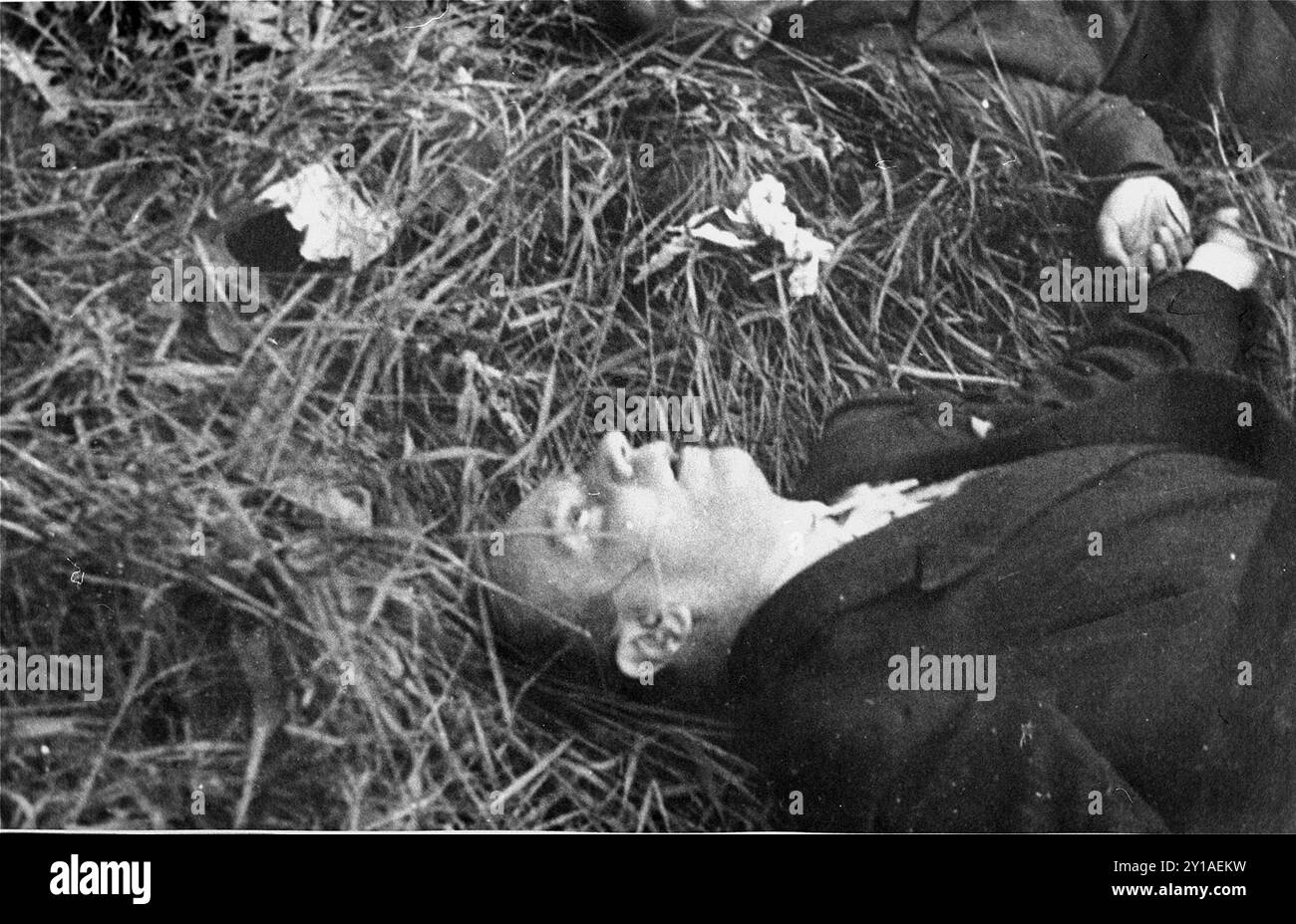 Die Hinrichtung von Marshall Ion Antonescu, ehemaliger Diktator Rumäniens (1940–1944) im Gefängnis Fort Jilava in einem Vorort von Bukarest. Er wurde am !St Juni 1946 hingerichtet, zusammen mit drei anderen: Mihai Antonescu (ehemaliger Vizepräsident und Außenminister), Gheorge Alexianu (ehemaliger Gouverneur von Transnistrien) und General C.Z. Vasiliu (ehemaliger stellvertretender Innenminister und Leiter der Gendarmerie). Drei Wochen nach der Machtübernahme sagte Ion Antonescu, dass die Lösung der "jüdischen Frage" sein dringendes Anliegen sei und dass er sich von der großen jüdischen Präsenz "heimgesucht" sehe Stockfoto