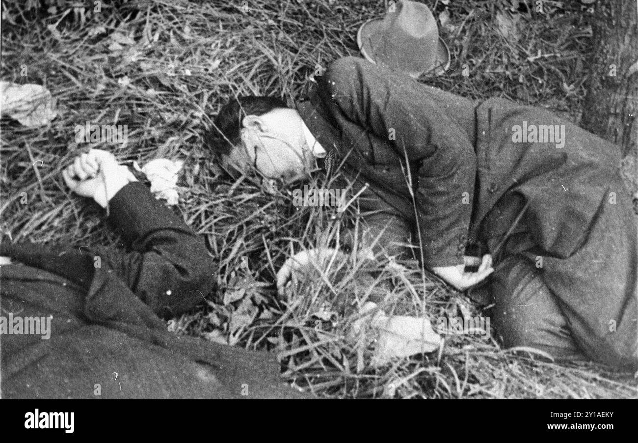 Die Hinrichtung von Marshall Ion Antonescu, ehemaliger Diktator Rumäniens (1940–1944) im Gefängnis Fort Jilava in einem Vorort von Bukarest. Er wurde am !St Juni 1946 hingerichtet, zusammen mit drei anderen: Mihai Antonescu (ehemaliger Vizepräsident und Außenminister), Gheorge Alexianu (ehemaliger Gouverneur von Transnistrien) und General C.Z. Vasiliu (ehemaliger stellvertretender Innenminister und Leiter der Gendarmerie). Drei Wochen nach der Machtübernahme sagte Ion Antonescu, dass die Lösung der "jüdischen Frage" sein dringendes Anliegen sei und dass er sich von der großen jüdischen Präsenz "heimgesucht" sehe Stockfoto