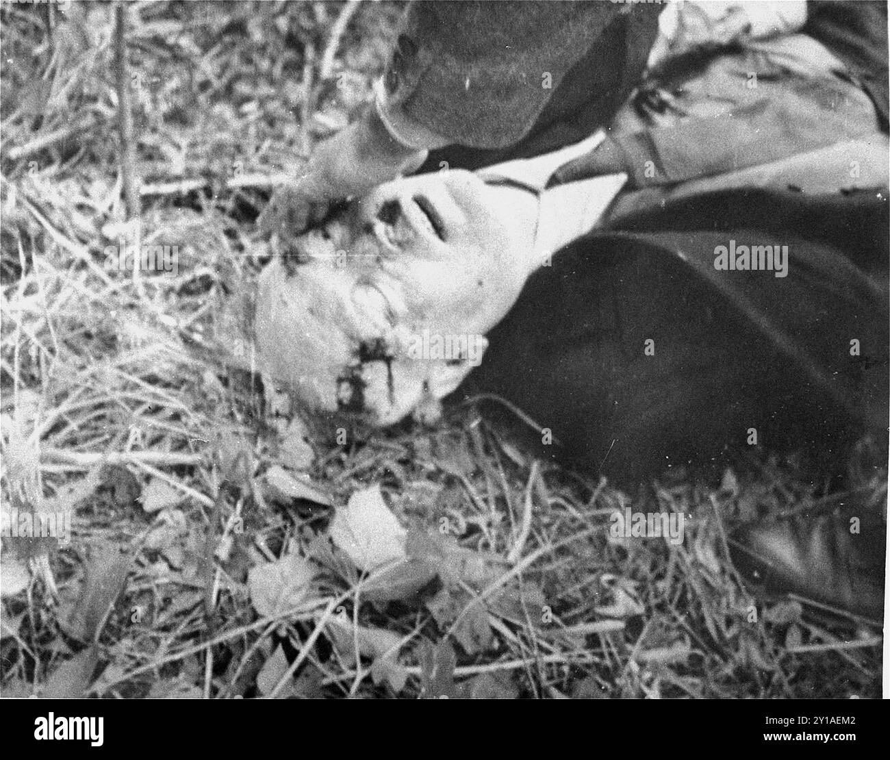 Die Hinrichtung von Marshall Ion Antonescu, ehemaliger Diktator Rumäniens (1940–1944) im Gefängnis Fort Jilava in einem Vorort von Bukarest. Er wurde am !St Juni 1946 hingerichtet, zusammen mit drei anderen: Mihai Antonescu (ehemaliger Vizepräsident und Außenminister), Gheorge Alexianu (ehemaliger Gouverneur von Transnistrien) und General C.Z. Vasiliu (ehemaliger stellvertretender Innenminister und Leiter der Gendarmerie). Drei Wochen nach der Machtübernahme sagte Ion Antonescu, dass die Lösung der "jüdischen Frage" sein dringendes Anliegen sei und dass er sich von der großen jüdischen Präsenz "heimgesucht" sehe Stockfoto