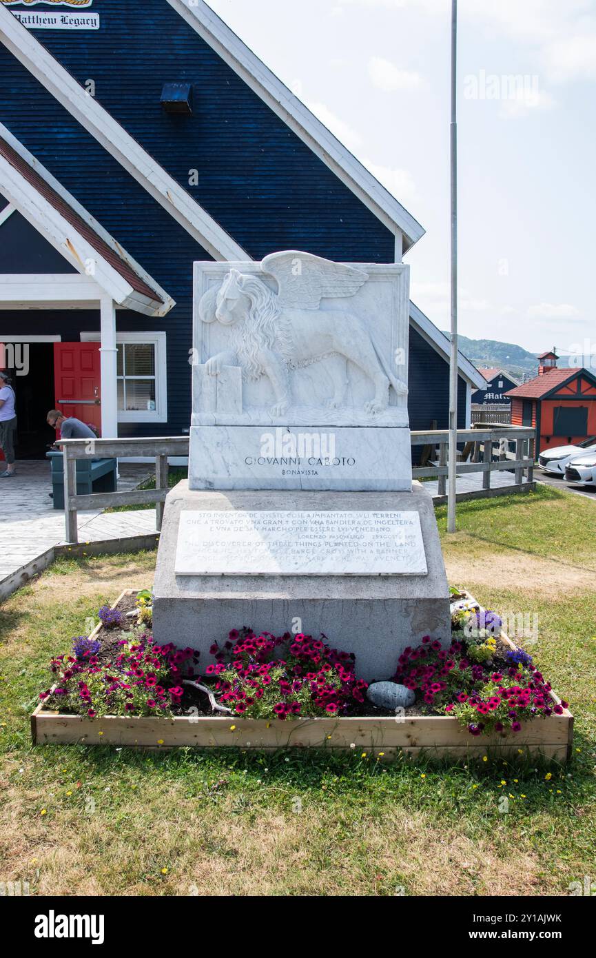 Fünfhundertjährige Gedenkskulptur Löwe des Markus Symbol von Venedig im Besucherzentrum in Bonavista, Neufundland & Labrador, Kanada Stockfoto