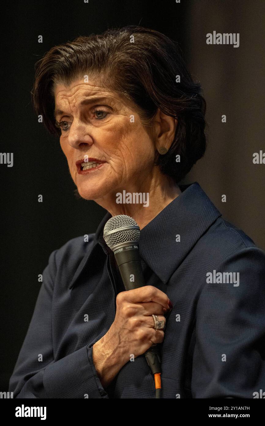 Austin Texas USA, 5. September 2024: LUCI BAINES JOHNSON, Tochter des verstorbenen US-Präsidenten Lyndon Baines Johnson und seiner Frau Lady Bird Johnson, spricht während einer Podiumsdiskussion über den Einfluss der First Ladies beim Texas Tribune Festival 2024 über das Erbe ihrer Mutter. Luci Johnson, jetzt in ihren 70ern, wuchs im Weißen Haus auf. Quelle: Bob Daemmrich/Alamy Live News Stockfoto