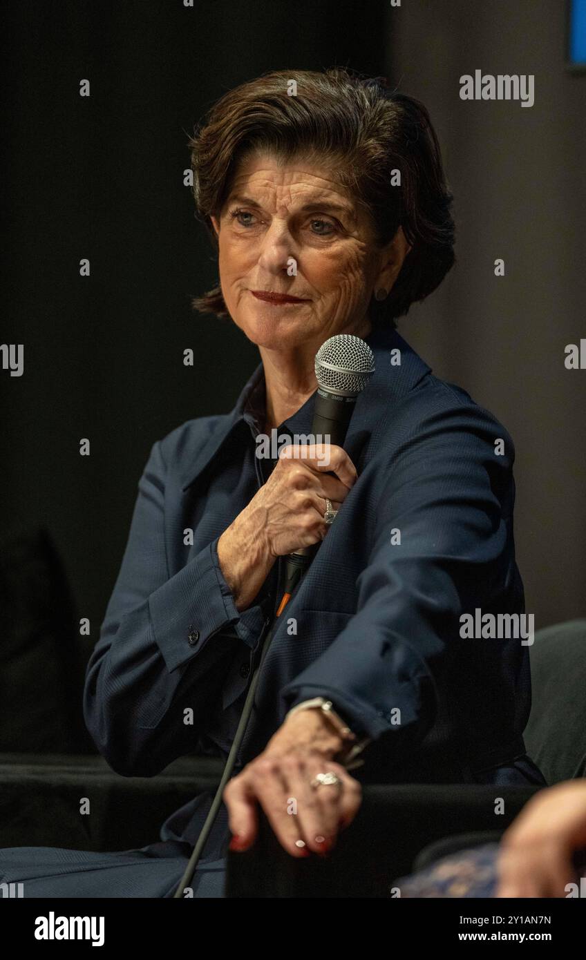 Austin Texas USA, 5. September 2024: LUCI BAINES JOHNSON, Tochter des verstorbenen US-Präsidenten Lyndon Baines Johnson und seiner Frau Lady Bird Johnson, spricht während einer Podiumsdiskussion über den Einfluss der First Ladies beim Texas Tribune Festival 2024 über das Erbe ihrer Mutter. Luci Johnson, jetzt in ihren 70ern, wuchs im Weißen Haus auf. Quelle: Bob Daemmrich/Alamy Live News Stockfoto