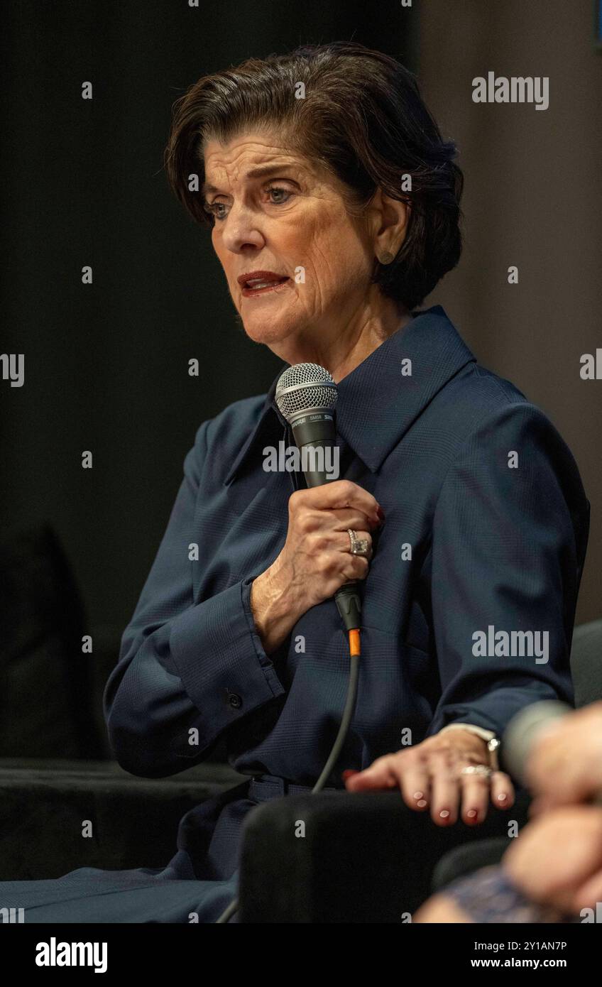 Austin Texas USA, 5. September 2024: LUCI BAINES JOHNSON, Tochter des verstorbenen US-Präsidenten Lyndon Baines Johnson und seiner Frau Lady Bird Johnson, spricht während einer Podiumsdiskussion über den Einfluss der First Ladies beim Texas Tribune Festival 2024 über das Erbe ihrer Mutter. Luci Johnson, jetzt in ihren 70ern, wuchs im Weißen Haus auf. Quelle: Bob Daemmrich/Alamy Live News Stockfoto
