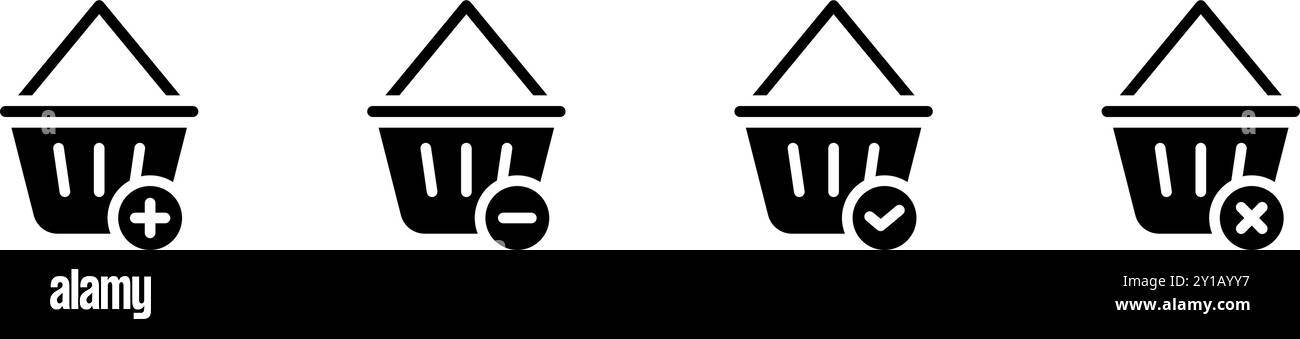 Symbol-ui-Schaltfläche Warenkorb oder Warenkorb mit Plus-, Minus-, Check- und Cancel-Symbolen. Bearbeitbare Datei Stock Vektor