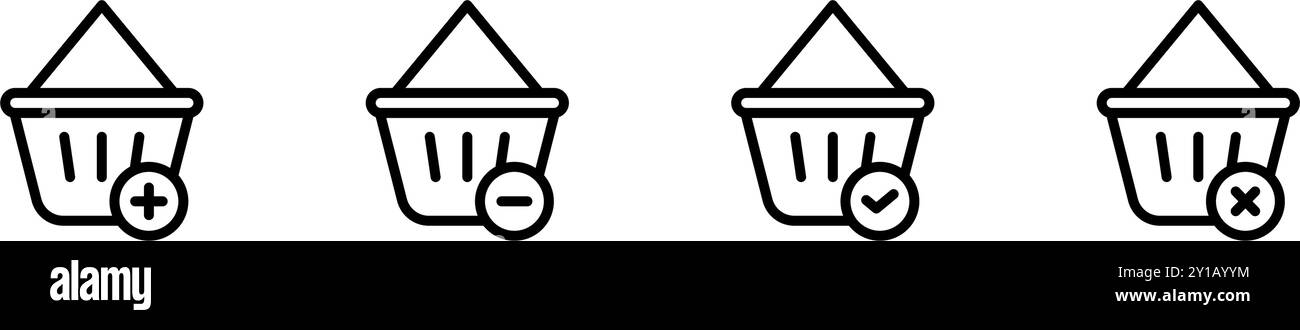 Symbol-ui-Schaltfläche Warenkorb oder Warenkorb mit Plus-, Minus-, Check- und Cancel-Symbolen. Bearbeitbare Datei Stock Vektor
