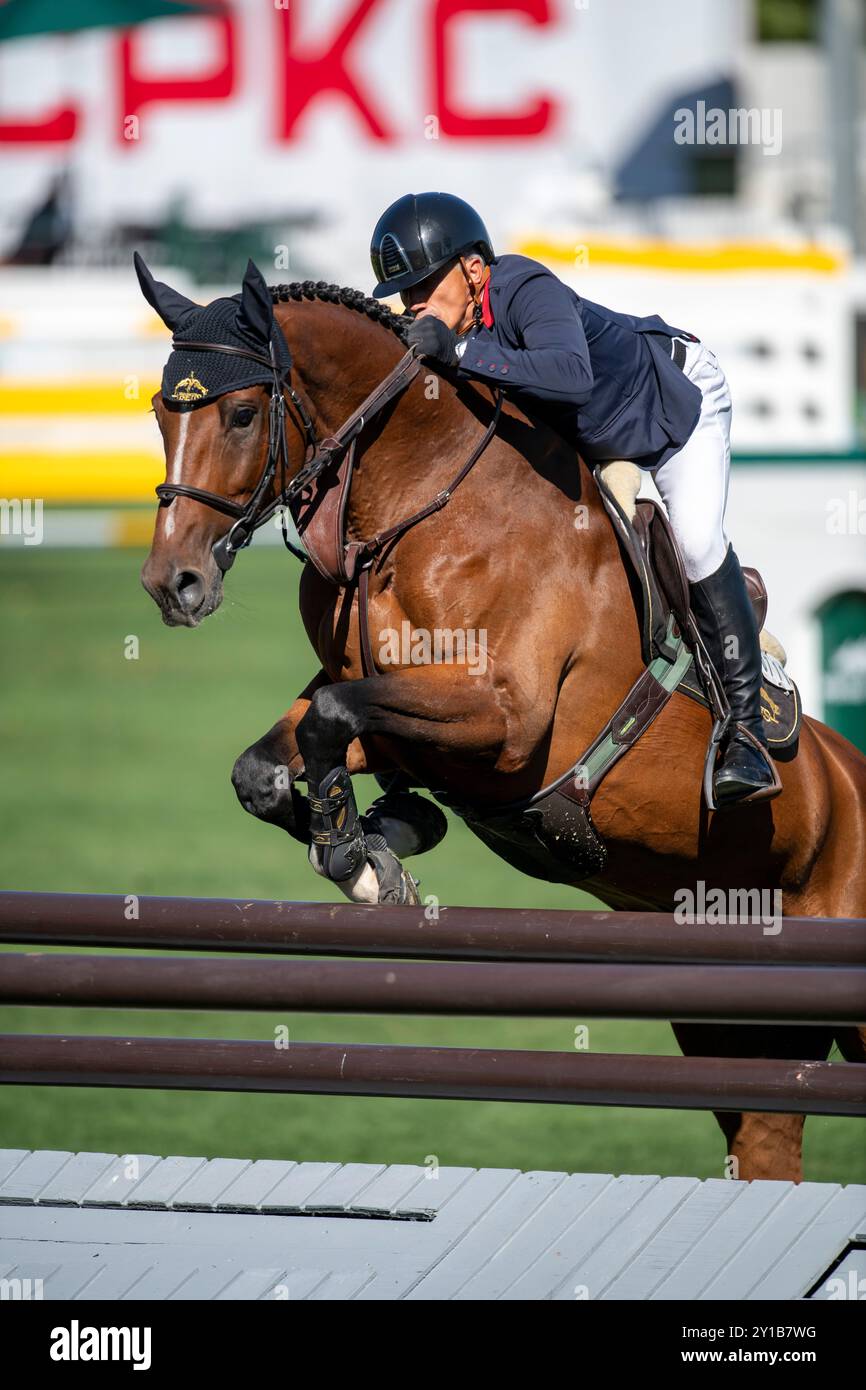 Calgary, Alberta, Kanada, 5. September 2024. Olivier Robert (FRA) Riding Iglesias D.V., The Masters Springreiten, - Cana Cup - Credit: Peter Llewellyn/Alamy Live News Stockfoto