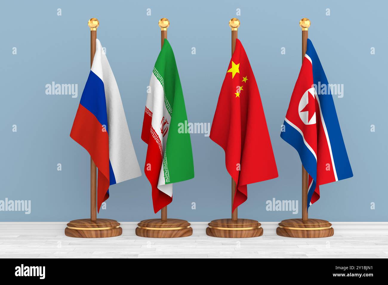 Nordkorea, Iran, China und Russland. 3D-Abbildung Stockfoto