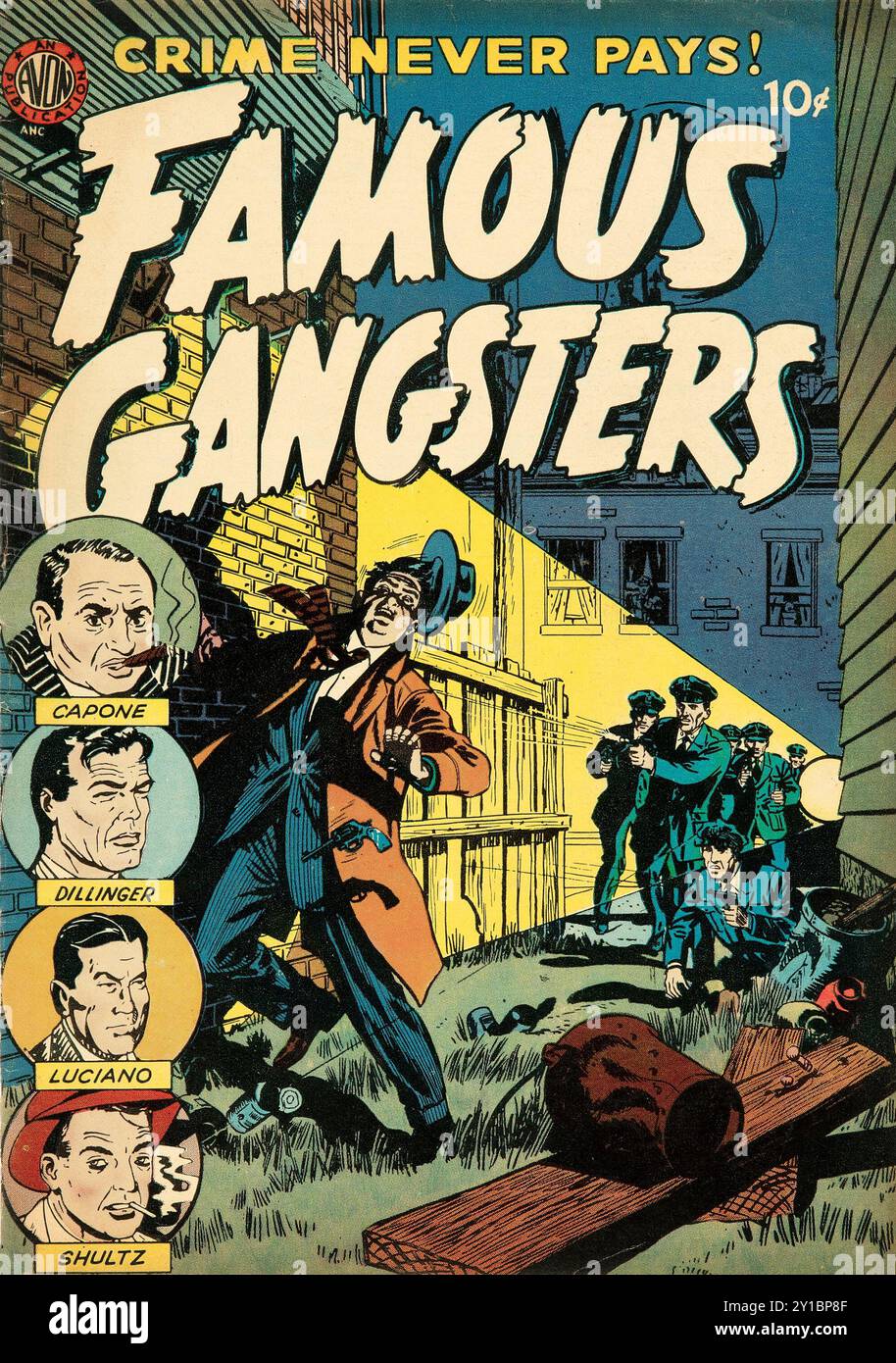 Crime Never Pays - berühmte Gangster, Comic von Avon, feat Al Capone, Dillinger, Luciano, Shultz - 1951 Stockfoto