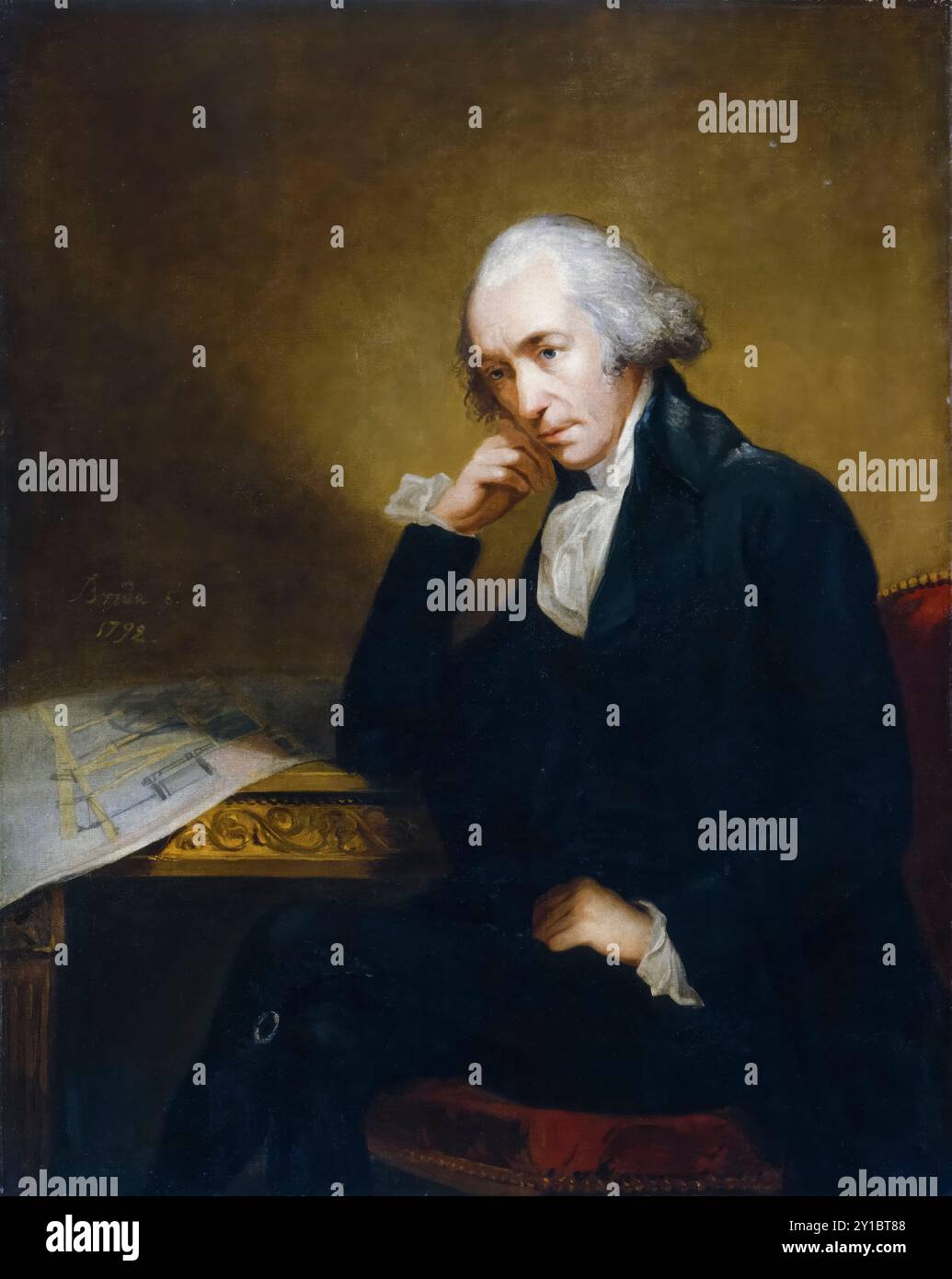 James Watt (1736–1819), Porträtgemälde des Ingenieurs, Erfinder der Dampfmaschine, Porträtgemälde in Öl auf Leinwand von Carl Fredrik von Breda, 1792 Stockfoto