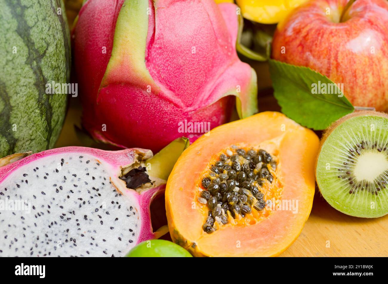 Tropische Früchte. Oberer Freiheitsgrad Stockfoto