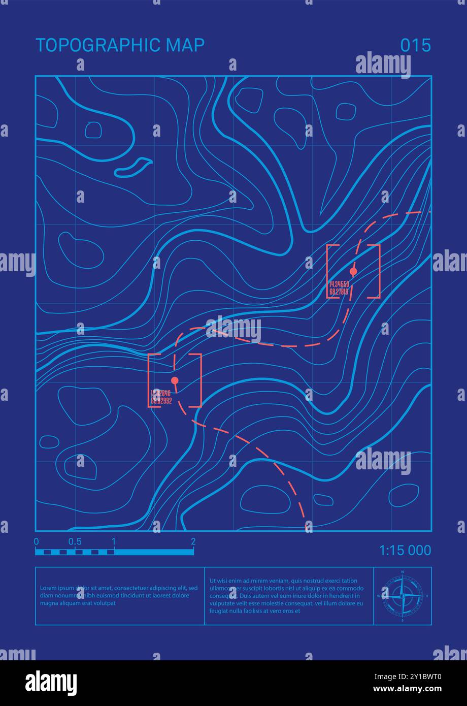 Architektonische topografische Bauplandzeichnung, Reliefkontur-Poster-Set. Abstrakte Linie repräsentiert Landhöhe mit minimalistischem Kunststil Stock Vektor