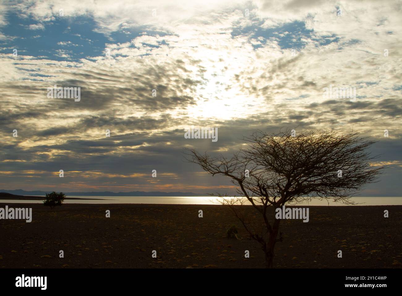 Der Turkana-See ist ein Salzsee im Kenia Rift Valley im Norden Kenias, mit seinem äußersten nördlichen Ende, das in Äthiopien mündet Stockfoto