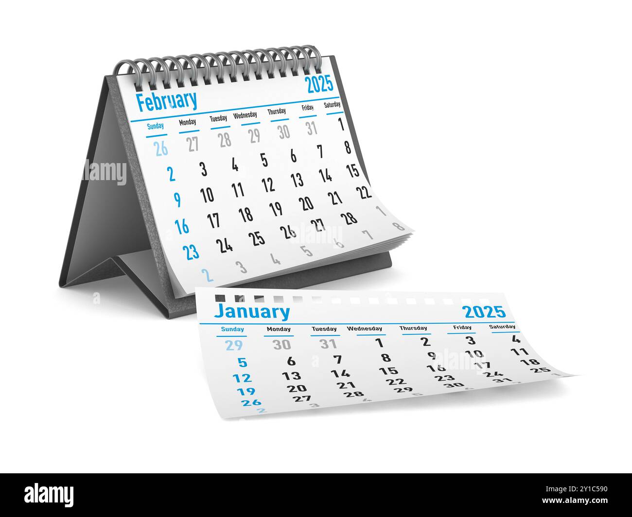 2025 Jahre. Kalender für Februar. Isolierte 3D-Darstellung Stockfoto