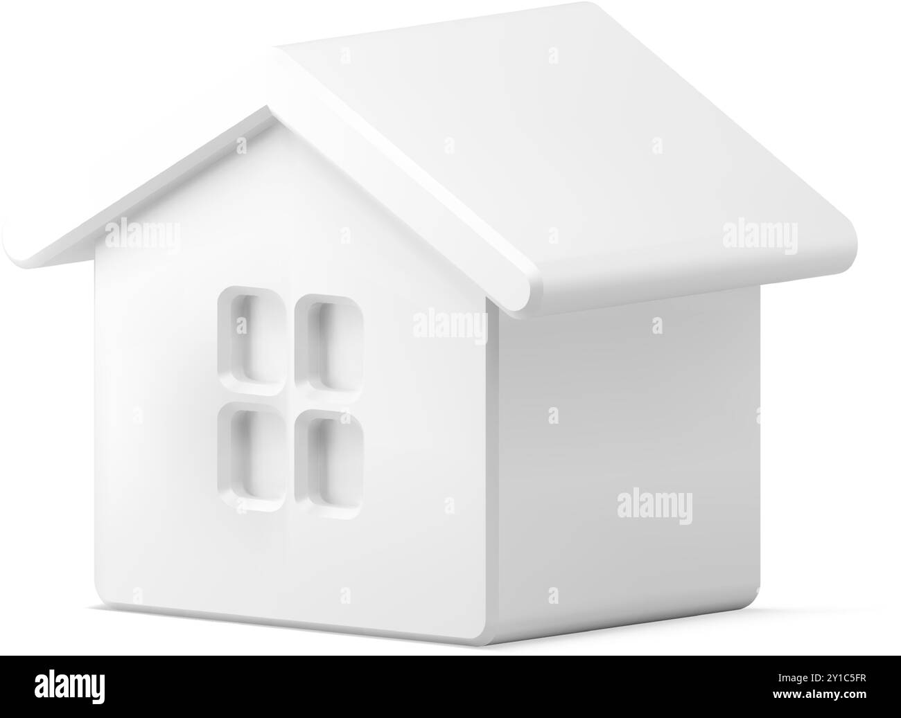 Realistische nette weiße Hütte isometrische glänzende Metall dekorative Design 3D Vektor Illustration. Erstaunlich saubere Vorlage gemütliches Haus mit Dach und Fenster f Stock Vektor
