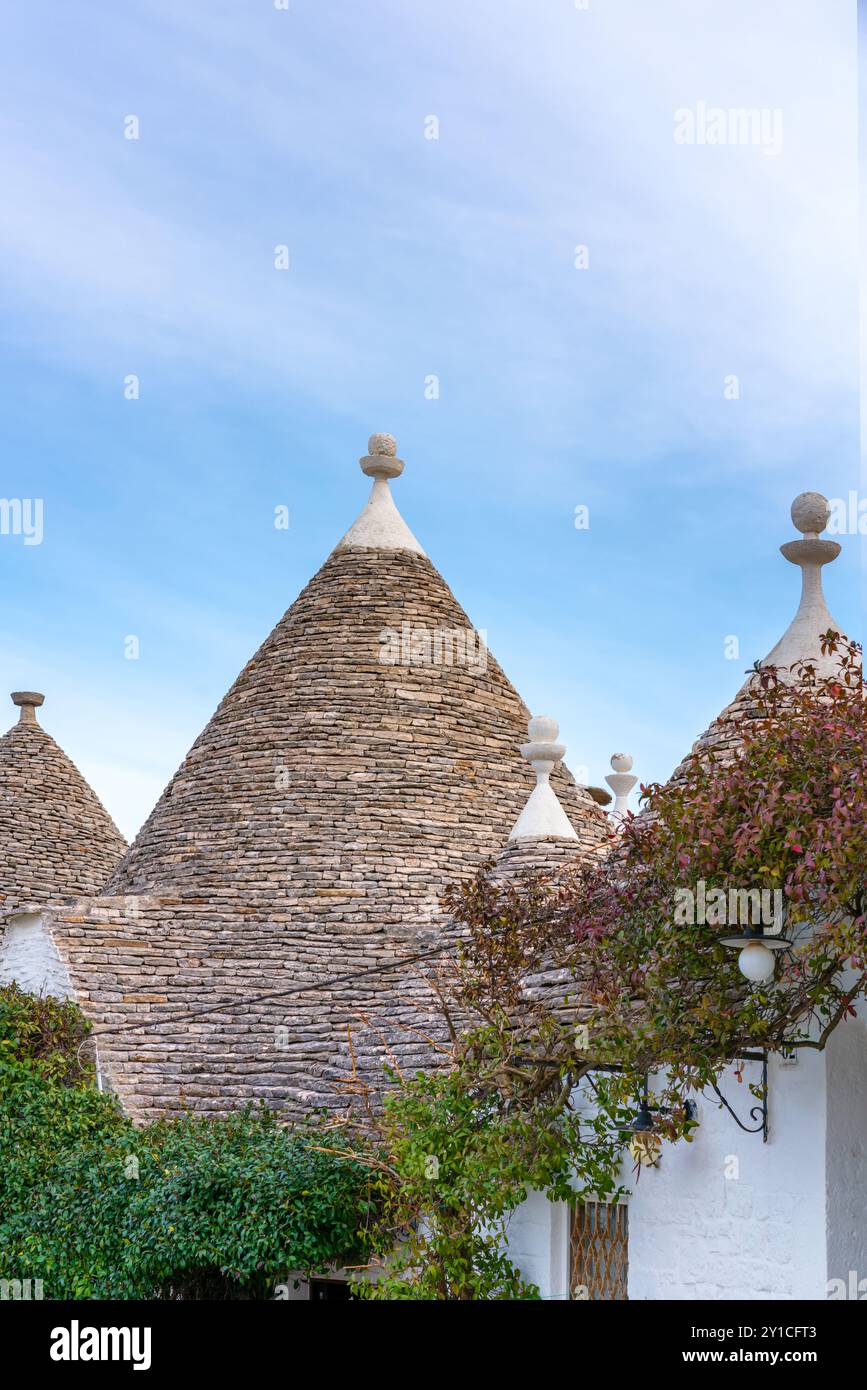 Alberobello traditionelle Trulli weiße Häuser und Steindächer, Italien Stockfoto