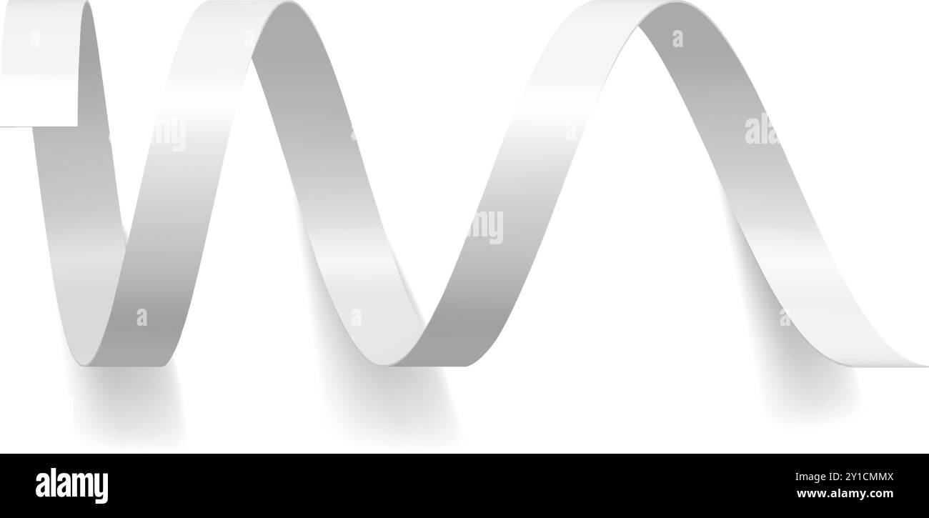 Premium weiß glänzend lockiges Band zarte gefrorene festliche dekorative Design 3D Vorlage Vektor Illustration. Realistisch hell glänzend Farbverlauf Karneval Co Stock Vektor