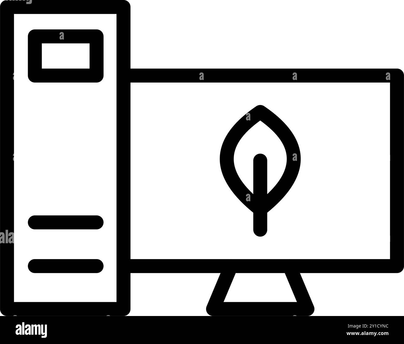 Icon Line Computer mit Blattökologie, Natur wird grün und rettet die Erde. Bearbeitbare Datei Stock Vektor