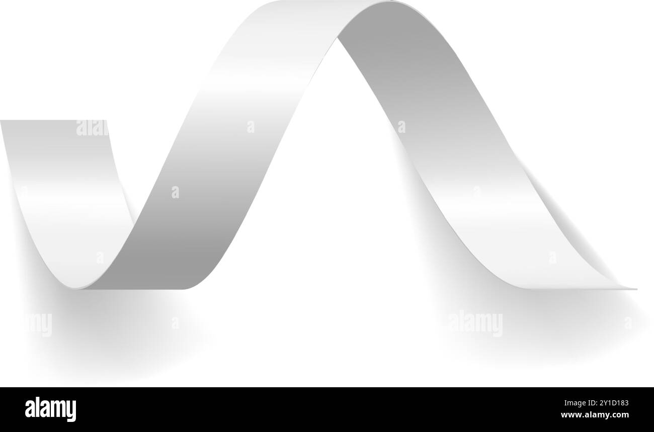 Horizontale kurze breite glänzende weiß elegante realistische gedrehte Konfetti festliche Party Dekor 3D Vorlage Vektor Illustration. Hochwertig glänzender Farbverlauf Carn Stock Vektor