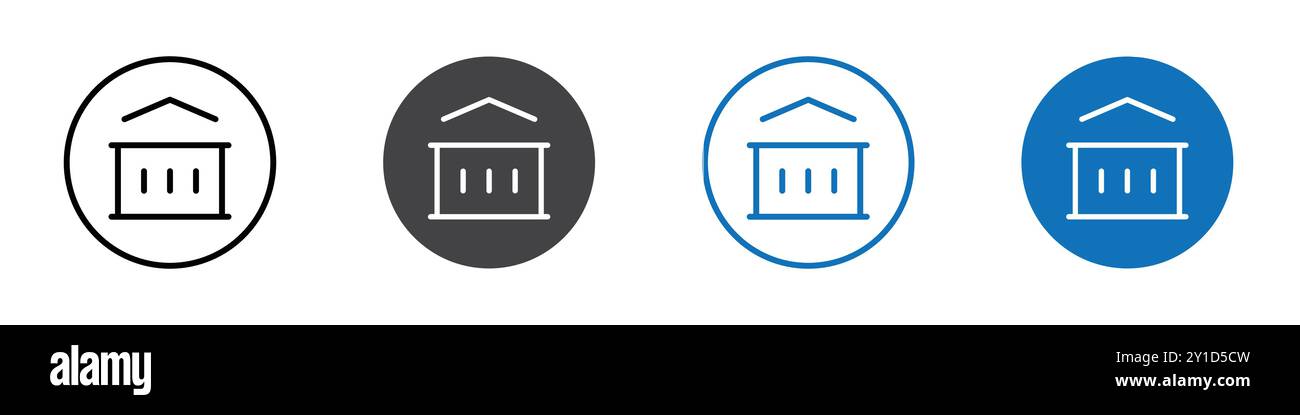 Bank Icon Logo-Zeichen in dünner Linie, Umrissset und Gruppensammlung Stock Vektor