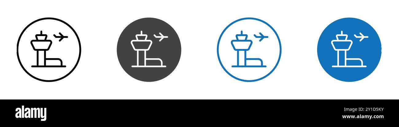 Airport Icon Logo-Zeichen in dünner Linie und Gruppensammlung Stock Vektor