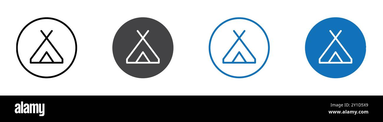Camp Icon Logozeichen in dünner Linie und Gruppensammlung Stock Vektor