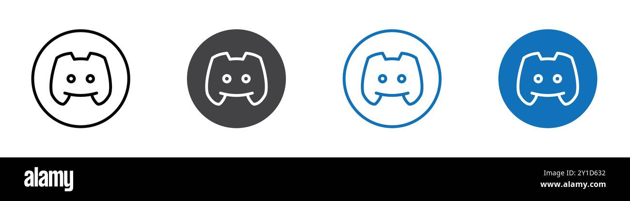 Discord-Symbol Logo-Zeichen in dünner Linie Kontursatz und Gruppensammlung Stock Vektor
