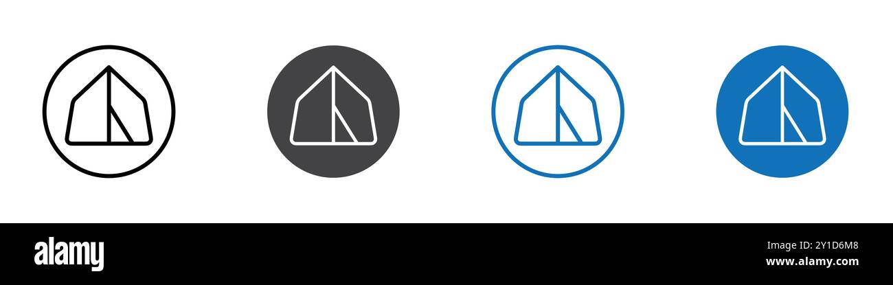 Zelt-Symbol-Logo-Zeichen in dünner Linie Umrissset und Gruppenkollektion Stock Vektor