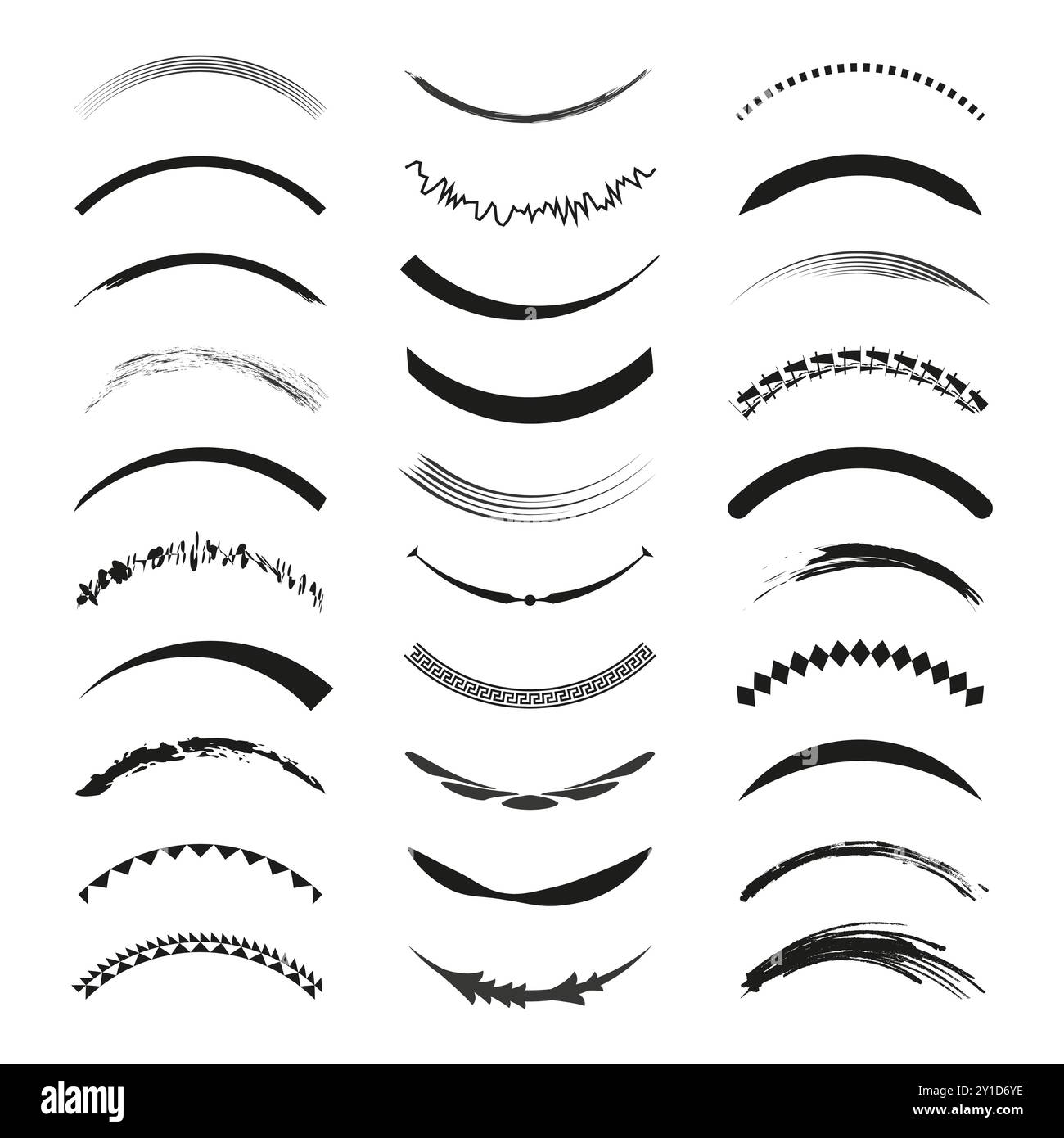 Dekorative Vektorpinselstriche. Schwarze gekrümmte Elemente. Abstrakte Mustervariante. Minimalistisches Tintendesign. Stock Vektor