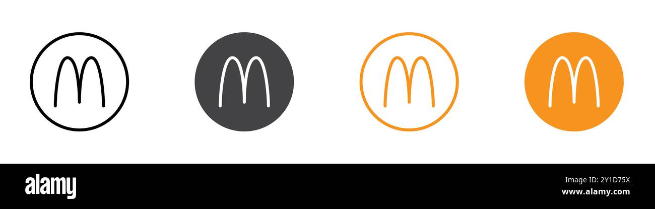 Macdonalds Icon Logo-Zeichen in dünner Linie Kontursatz und Gruppensammlung Stock Vektor