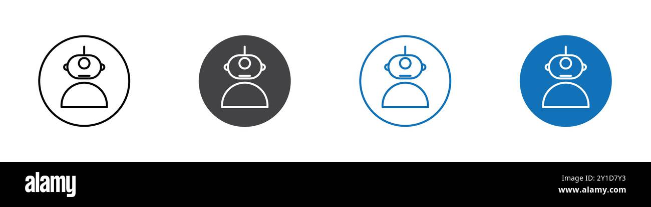 Robotersymbol Logo-Zeichen in dünner Linie Kontursatz und Gruppensammlung Stock Vektor