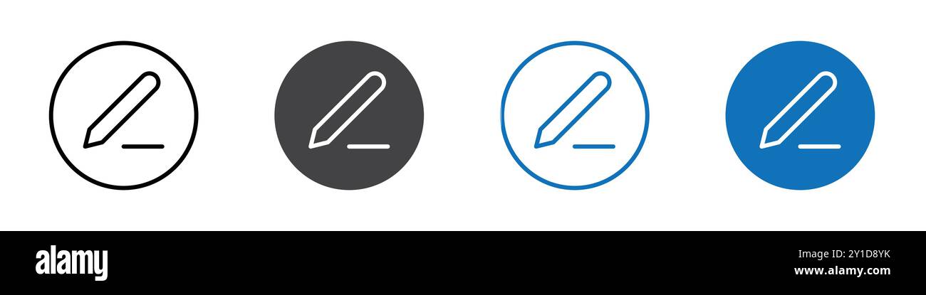 Stiftschreib-Symbol Logozeichen in dünner Linie Umrissset und Gruppensammlung Stock Vektor