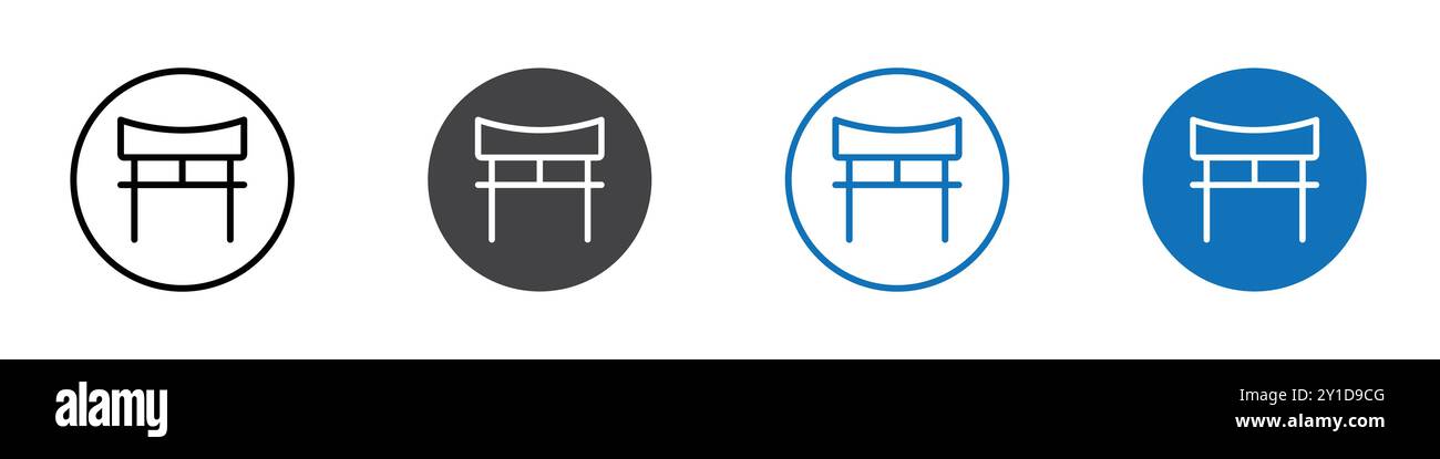 Torii Gate Icon Logozeichen in dünner Linie und Gruppenkollektion Stock Vektor