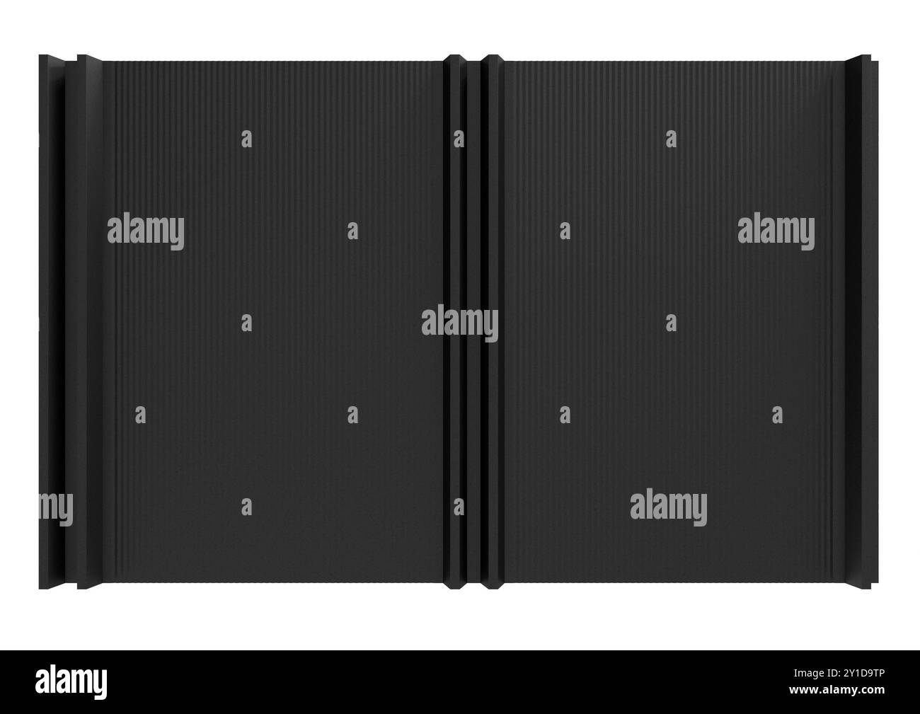 Schlankes Retro-Dachblech mit Stehnaht und Befestigungselementen. Modernes verzinktes Stahldach mit Rippen isoliert auf weißem Hintergrund. Falz-Dachkonstruktion Stockfoto