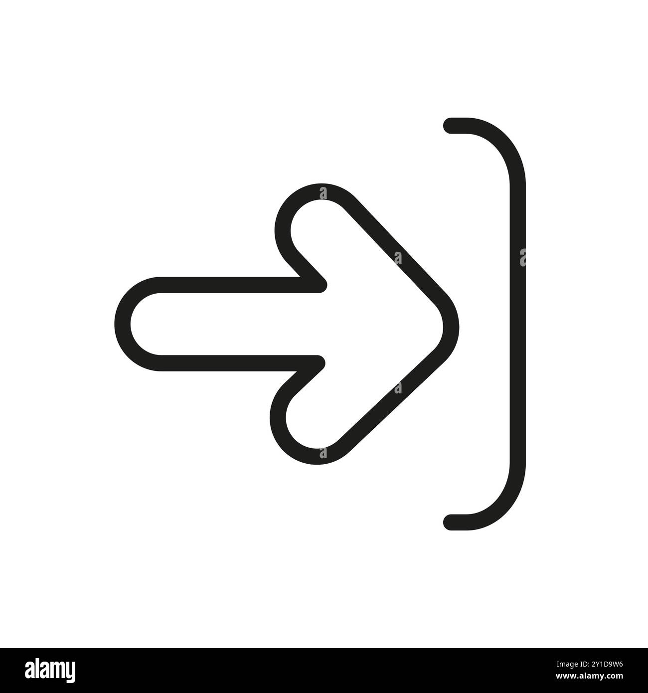 Kontur des Pfeilsymbols. Gewölbter Pfeil. Minimalistisches, nach rechts zeigendes Symbol. Schwarze Vektorgrafik. Stock Vektor
