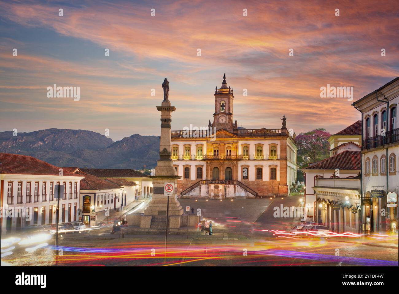 Blick vom Tiradentes-Platz, Ouro Preto, Minas Gerais, Brasilien Stockfoto