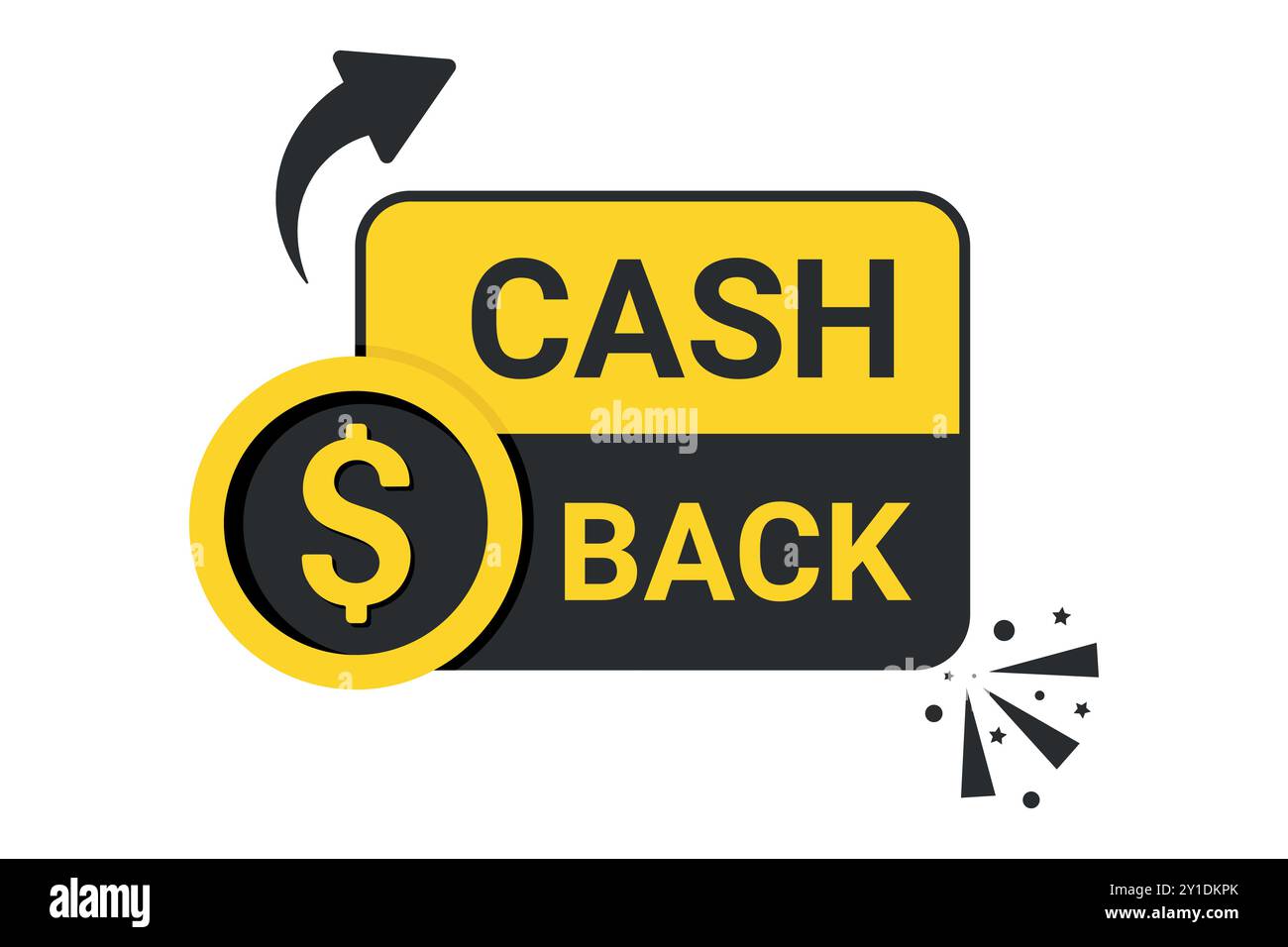 Cashback-Vektor-Illustration mit fetten Dollar-Münze und Pfeil. Mit Prämien, Verkaufs-, Rabatt-, Angebot usw. Geeignet für Finanz- und Werbezwecke Stock Vektor