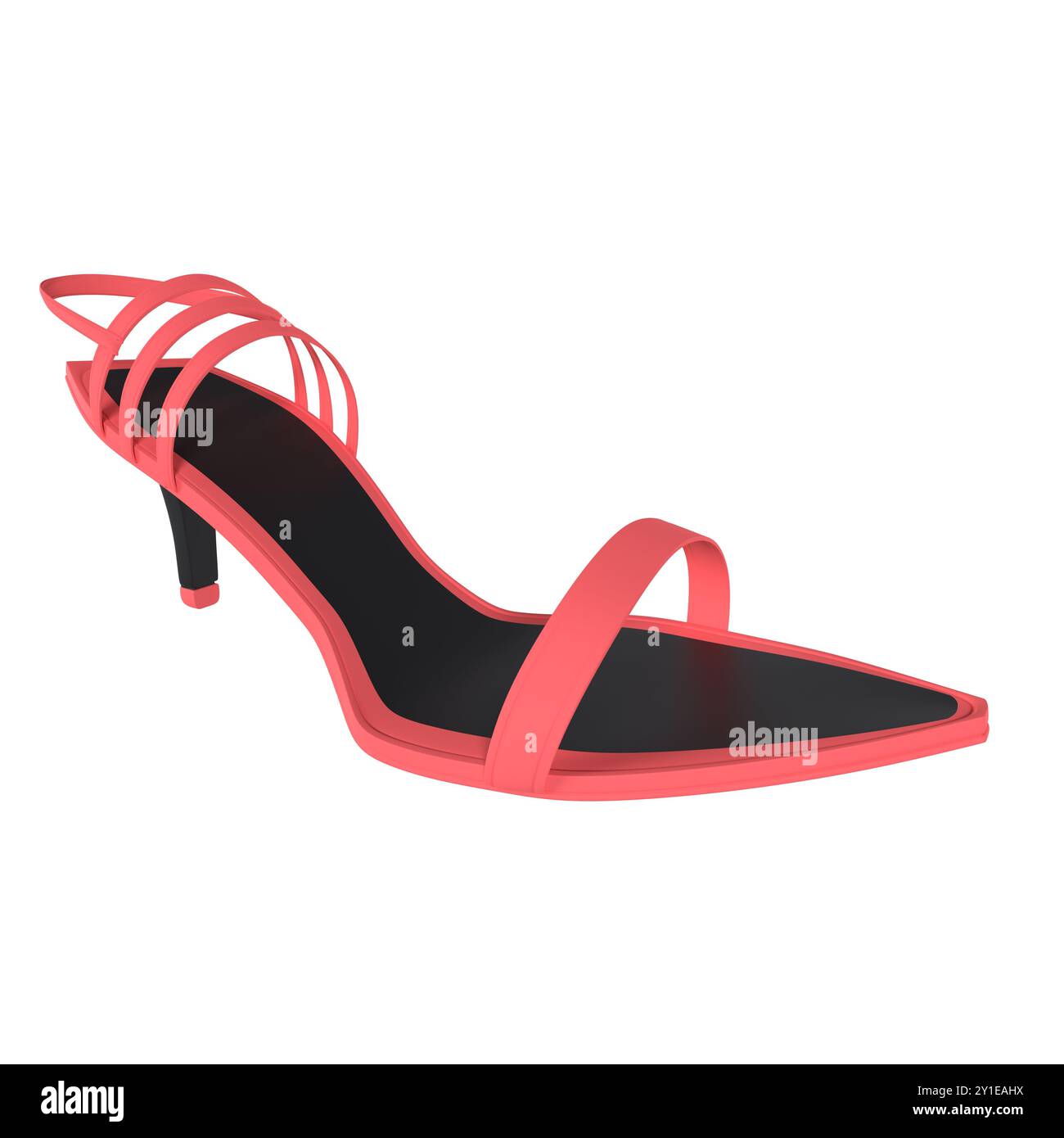 Ein schicker Schuh mit hohem Absatz aus Korallenriemchen besticht durch ein einzigartiges Riemchendesign und eine scharfe Silhouette. Stockfoto