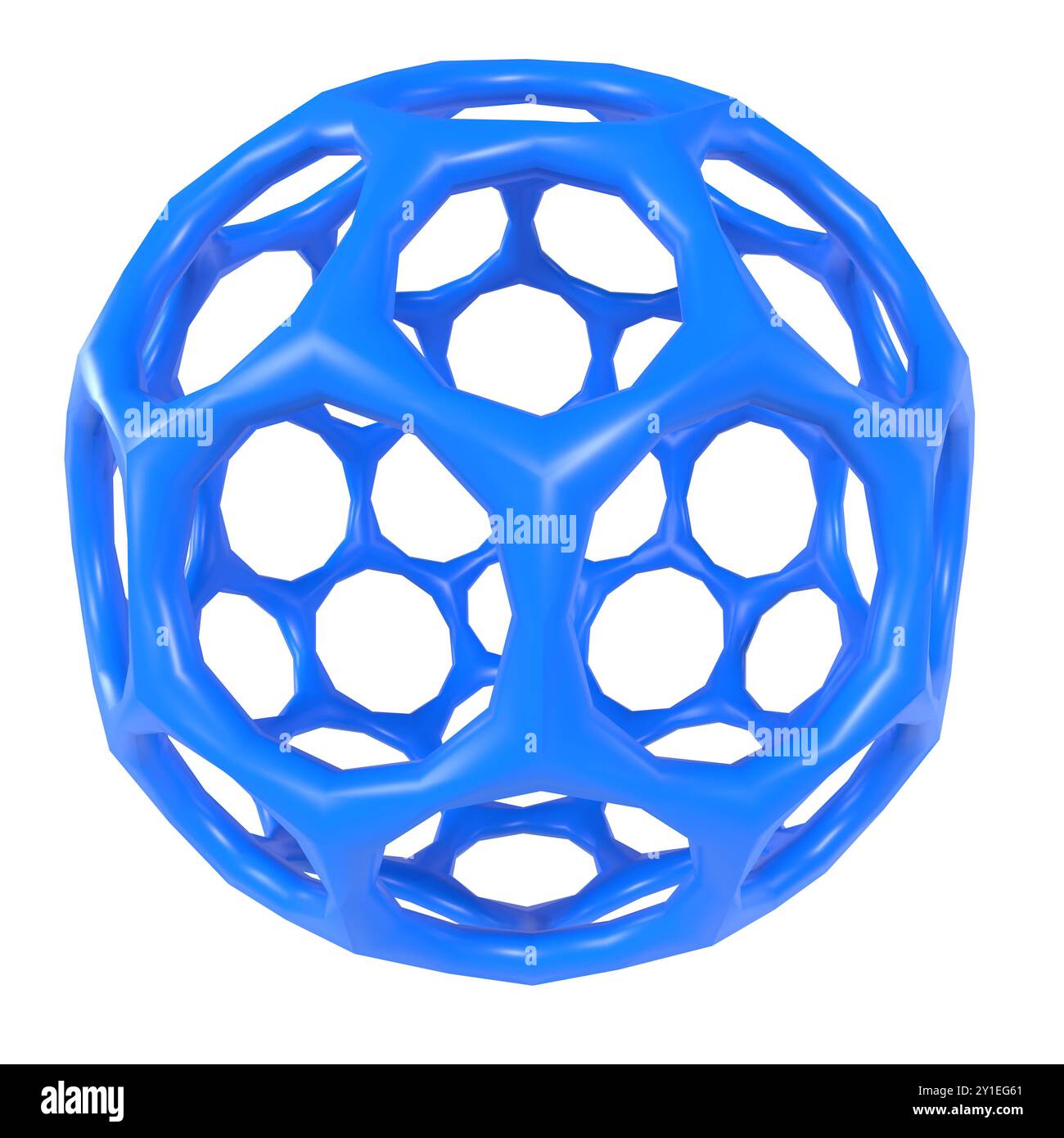 Kompliziertes blaues 3D-Rendering einer geometrischen Form mit Hohlprofilen Stockfoto