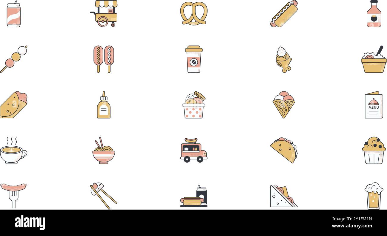 Street Food Icons hochwertige Vektor-Icons-Kollektion mit editierbarer Kontur. Ideal für professionelle und kreative Projekte. Stock Vektor