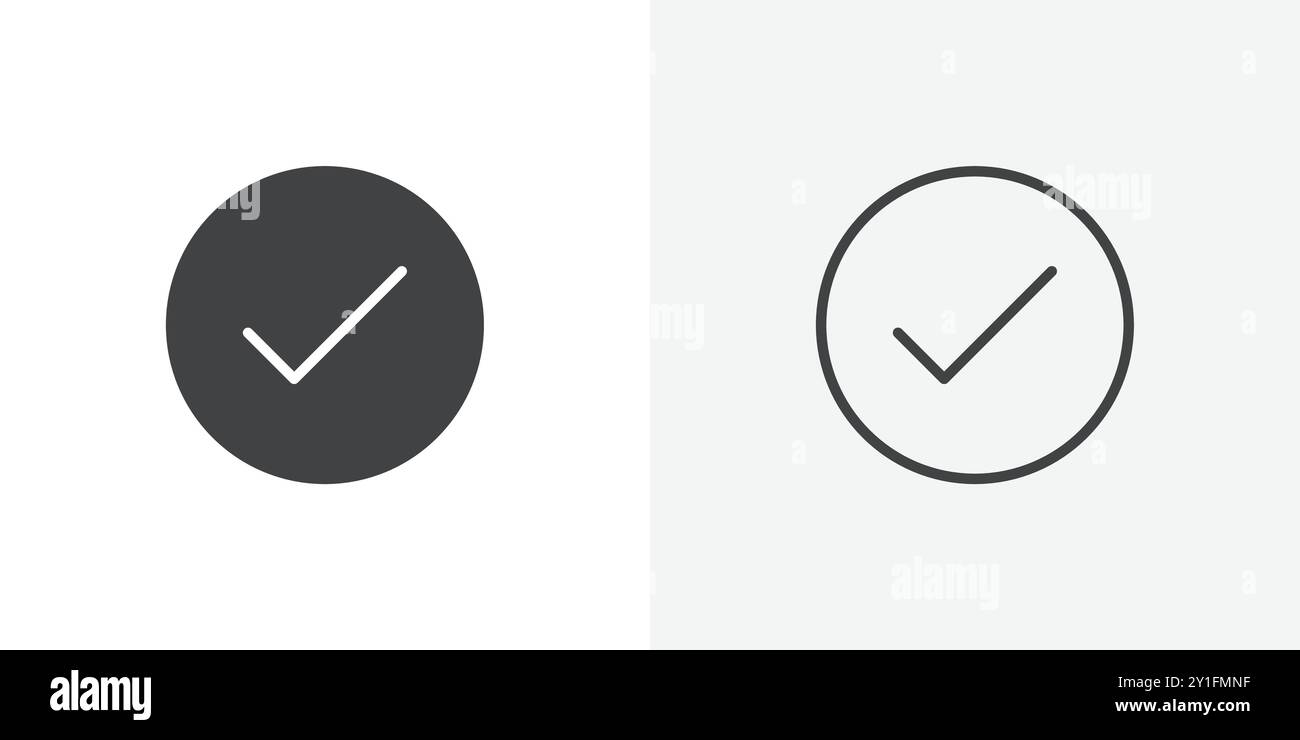 Verified icon Flat Outline Collection in Schwarz-weiß-Hintergrund Stock Vektor
