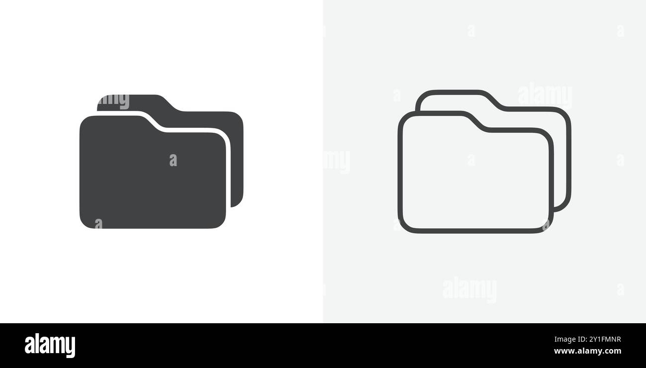 Ordnersymbol Sammlung für flache Konturen auf Schwarz-weiß-Hintergrund Stock Vektor