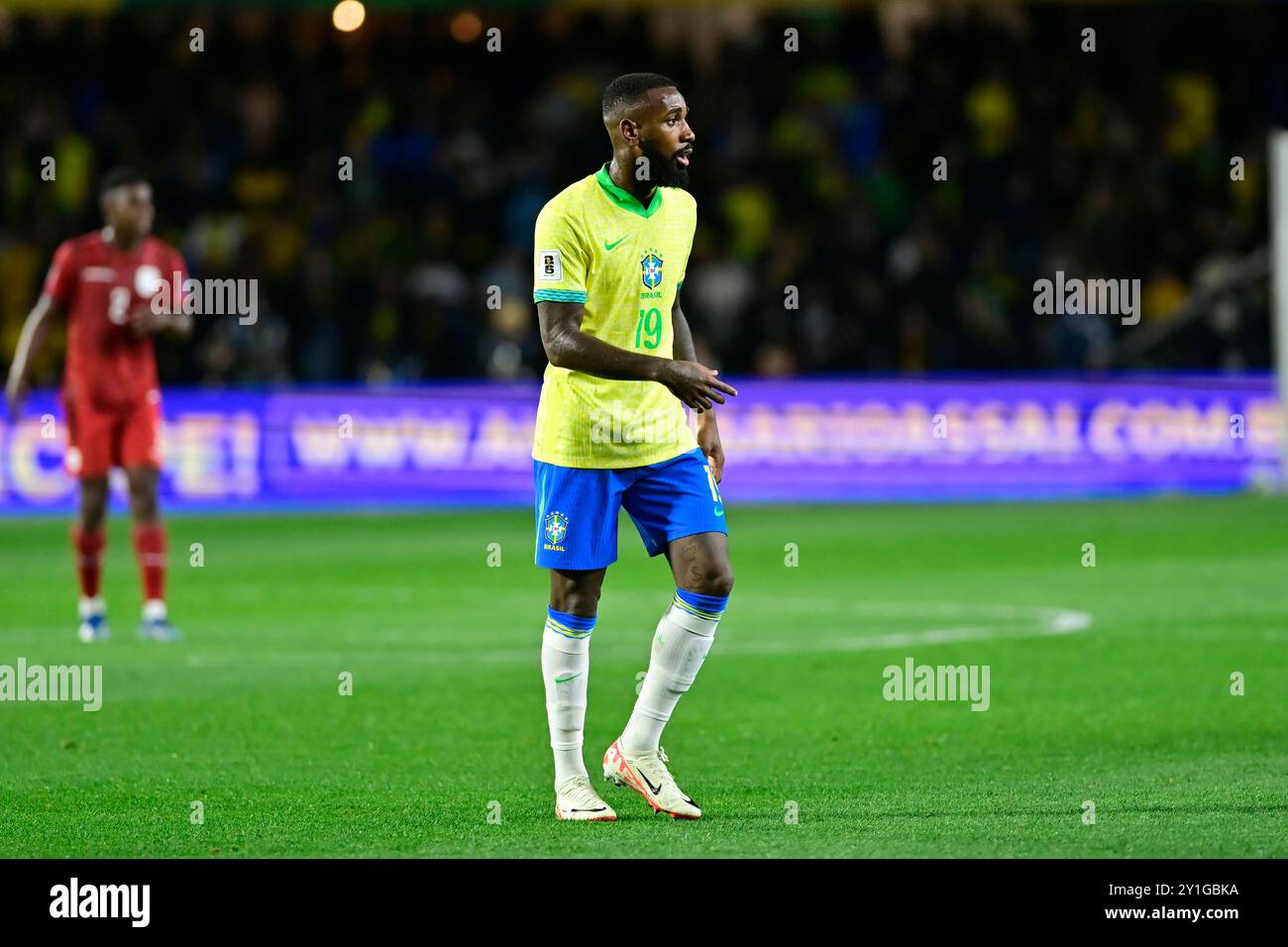 Curitiba (PR), 09/2024 - Fußball/BRASIL X EQUADOR - Gerson aus Brasilien - Spiel zwischen BRASIL X EQUADOR, gültig für die siebte Runde der WM-Qualifikation 2026, die am Abend dieses Freitag, den 6., im Couto Pereira Stadium in Curitiba ausgetragen wurde. (Foto: Eduardo Carmim/Alamy Live News) Stockfoto