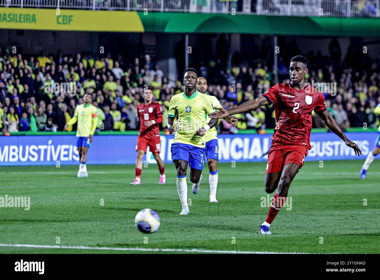 Curitiba, Parana, Brasilien. September 2024. Curitiba (PR), 06/2024 - QUALIFIKATION/BRASILIEN VS ECUADOR - Höhepunkte des Spiels zwischen Brasilien und Ecuador, gültig für die 7. Runde der Qualifikation zur Weltmeisterschaft 2026, am Abend dieses Freitag, den 6. September 2024, im großen Antonio Couto Pereira Stadion in Curitiba-PR. (Kreditbild: © Pedro Paulo Diaz/TheNEWS2 via ZUMA Press Wire) NUR REDAKTIONELLE VERWENDUNG! Nicht für kommerzielle ZWECKE! Stockfoto