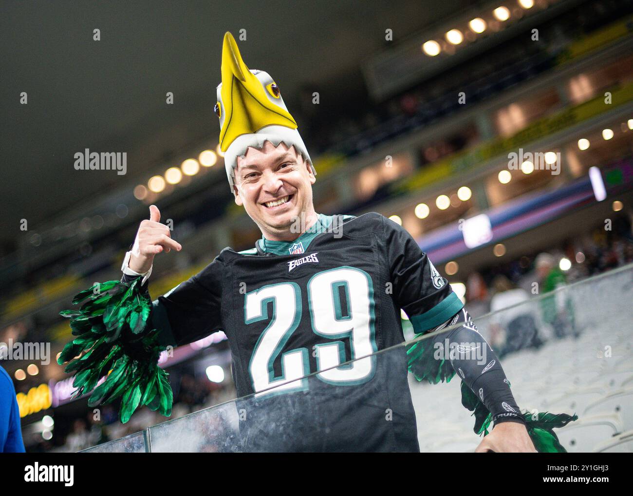 Sao Paulo, Brasilien. September 2024. Philadelphia Eagles Fans, während des Spiels der NFL Brasilien, im Arena Corinthians Stadium in Sao Paulo, Brasilien am 06. September 2024 Foto: Gledston Tavares/DiaEsportivo/Alamy Live News Credit: DiaEsportivo/Alamy Live News Stockfoto